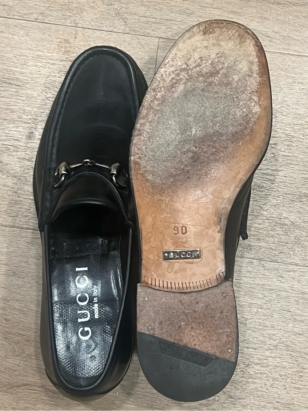 Gucci Black Leather Horsebit Slip-On Loafers